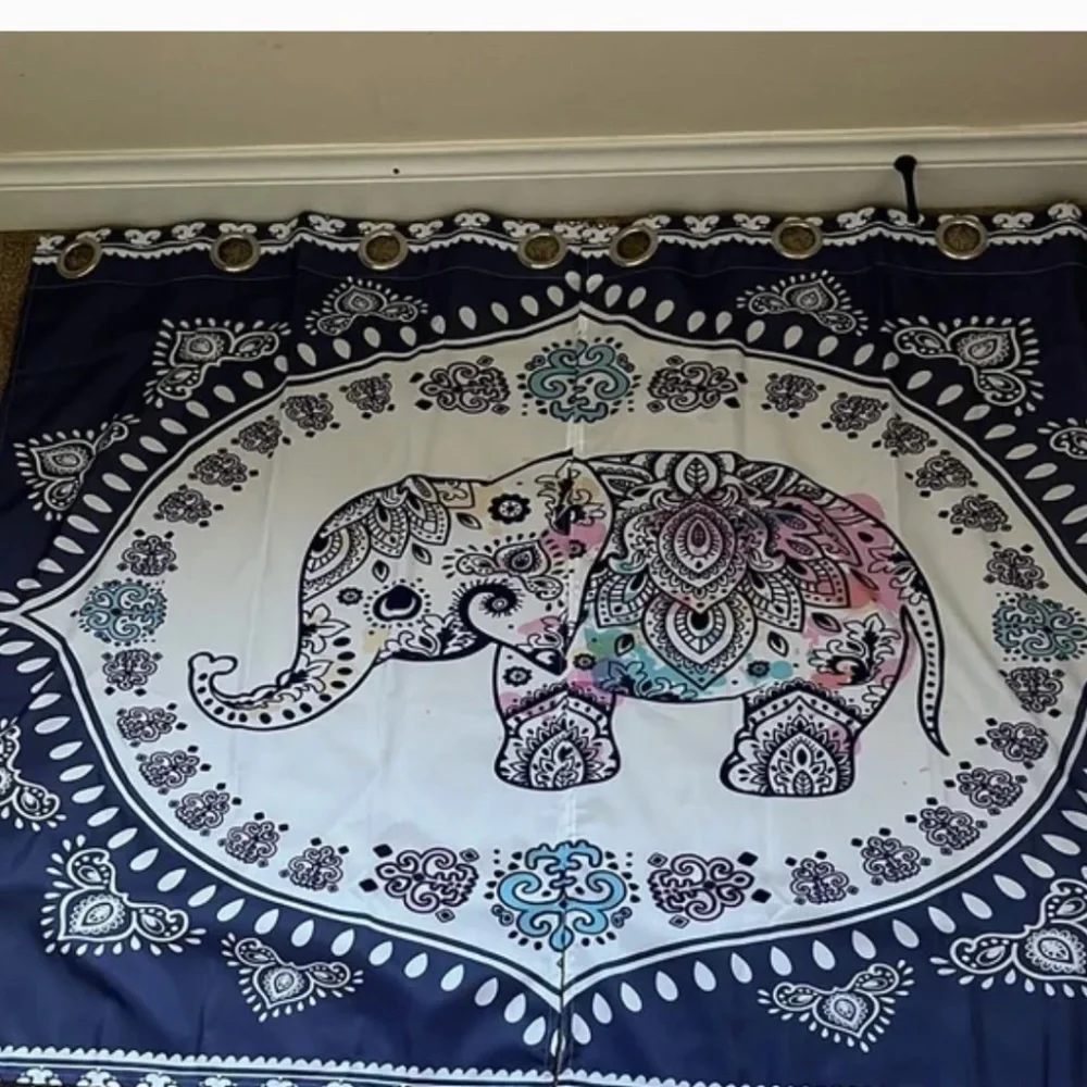 Mandala Elephant Boho Tribal Design Window Treatment Curtains 2 Panels